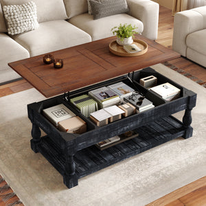 ZRUN FURNITURE Retro Lift-Top Coffee Table with Storage for Living Room
