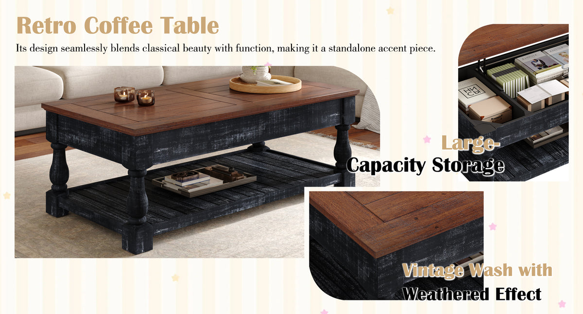 ZRUN FURNITURE Retro Lift-Top Coffee Table with Storage for Living Room - view 10