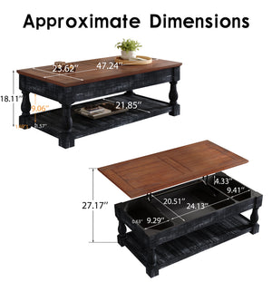 ZRUN FURNITURE Retro Lift-Top Coffee Table with Storage for Living Room - view 7