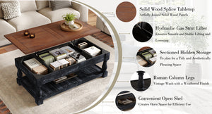 ZRUN FURNITURE Retro Lift-Top Coffee Table with Storage for Living Room - view 8